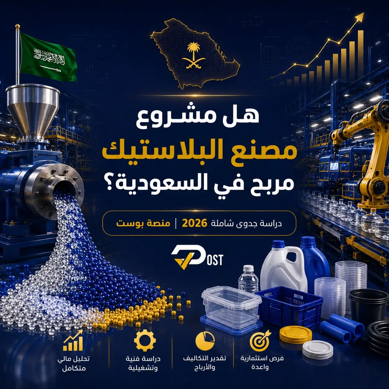 دراسة جدوى مصنع بلاستيك في السعودية: خطوات التأسيس، التكاليف، والاشتراطات الرسمية